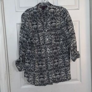 Gloria Vanderbilt Women's Blue and White Button Down Shirt